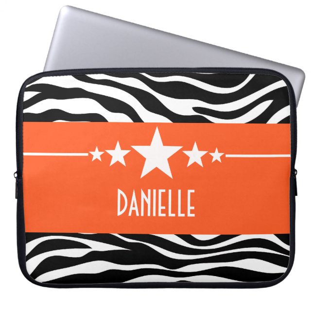Orange Sassy Star Zebra Laptop sleeve (Framsidan)