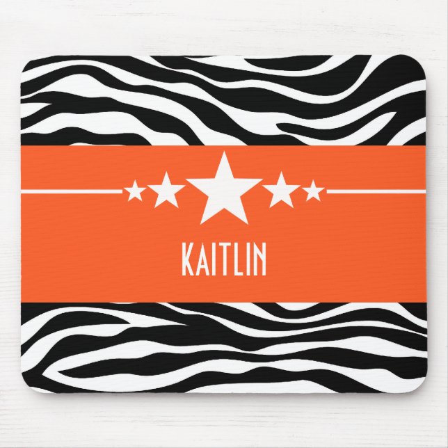 Orange Sassy Star Zebra Mousepad Musmatta (Framsidan)