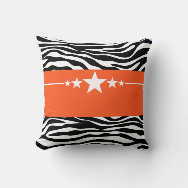 Orange Sassy Star Zebra Pillow Kudde (Framsida)