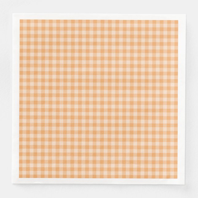 Orange schackrutigt mönster pappersservett (Framsida)