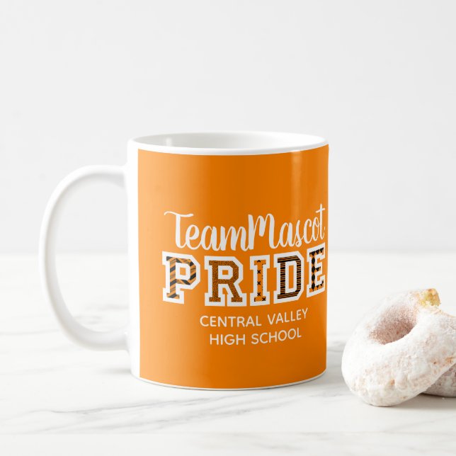 Orange School Pride Mascot Namn Coffee Mugg (Med munk)