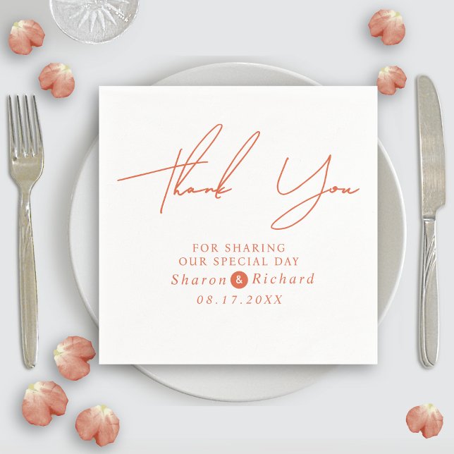 Orange script calligraphy Thank You fall wedding Pappersservett (Skapare uppladdad)