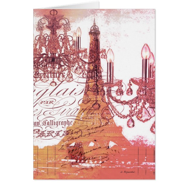 orange scripts chandelier paris eiffel torn hälsningskort (Framsidan)