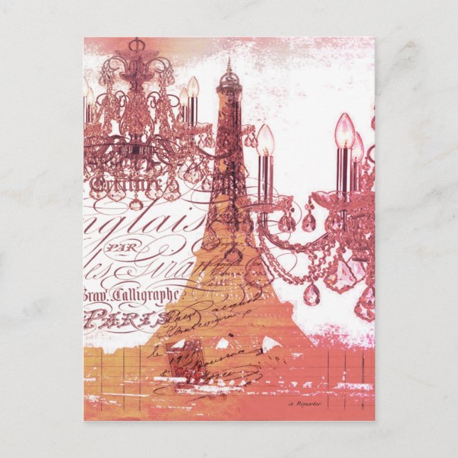 orange scripts chandelier paris eiffel torn vykort (Framsida)