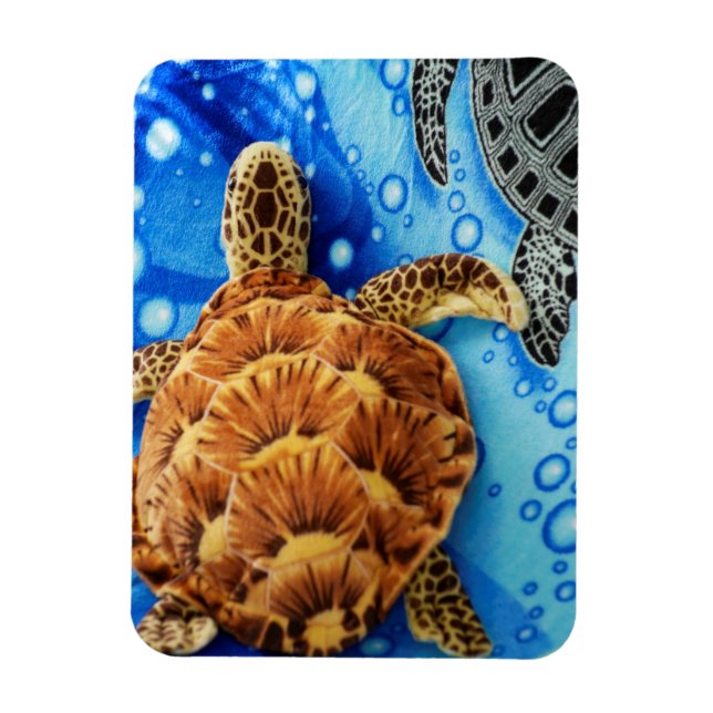 Orange Sea Turtle Plush Leksak på Blue Blanket Mag Magnet (Vertikal)