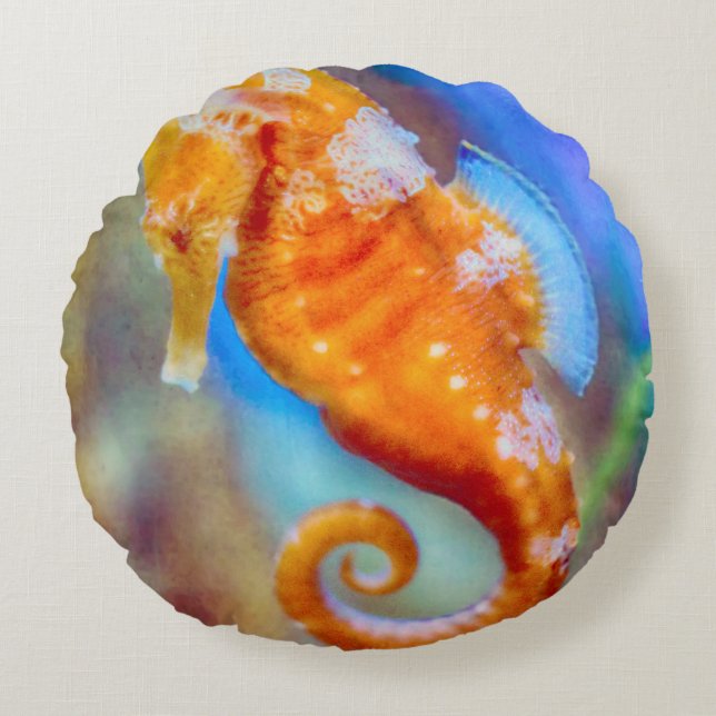 Orange Seahorse delight Rund Kudde (Framsidan)