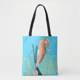 Orange Seahorse mot turkobakgrunden Tygkasse