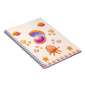 Orange Seashell & Fish – Coastal Ocean Aesthetic Anteckningsbok