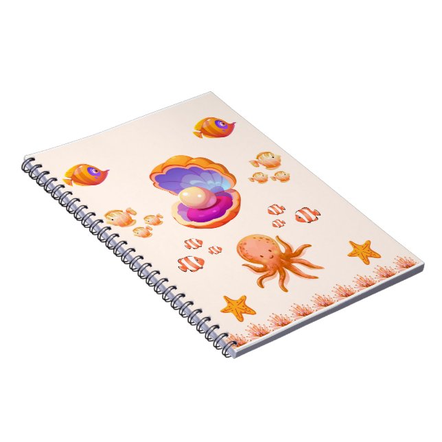 Orange Seashell & Fish – Coastal Ocean Aesthetic Anteckningsbok (Högra Sidan)