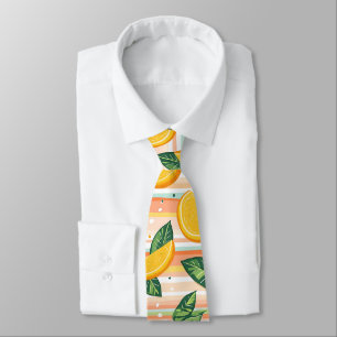 Orange Segce Mönster med Grönt Löv på Pastel Slips