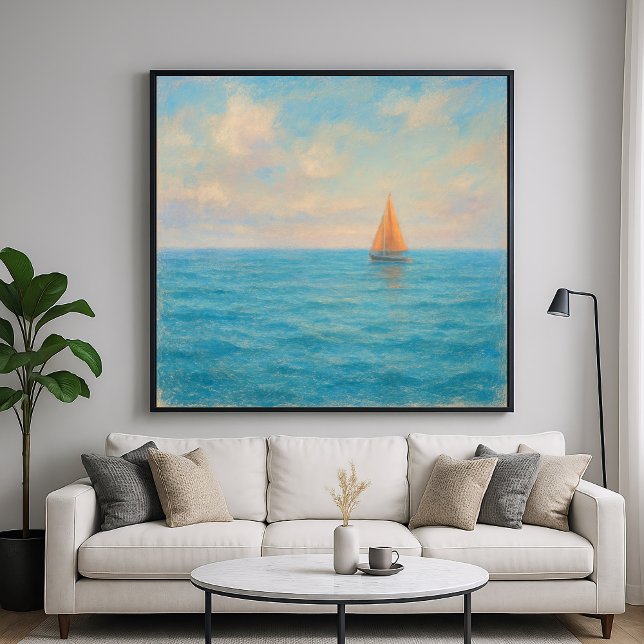 Orange segelbåt resa - Pastellmålning stil konst Poster (Skapare uppladdad)