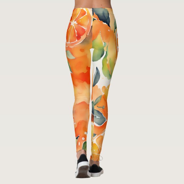 Orange Segment Färsk vattenfärg Citrus Design Leggings (Baksida)