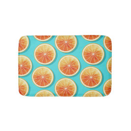 Orange segment på blå badrumsmatta