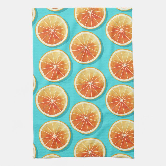 Orange segment på blå kökshandduk (Vertikal)