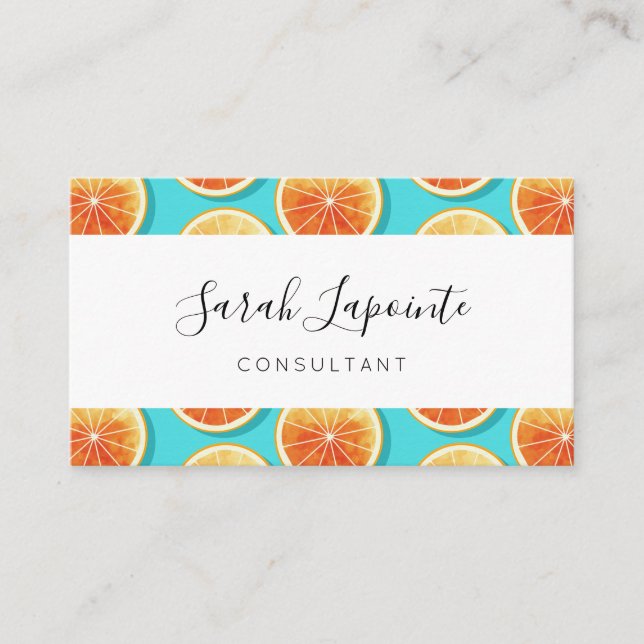 Orange segment på blå visitkort (Framsida)