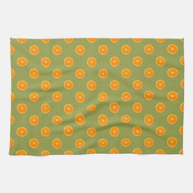 Orange segment på grön bakgrund för kalk kökshandduk (Horisontell)