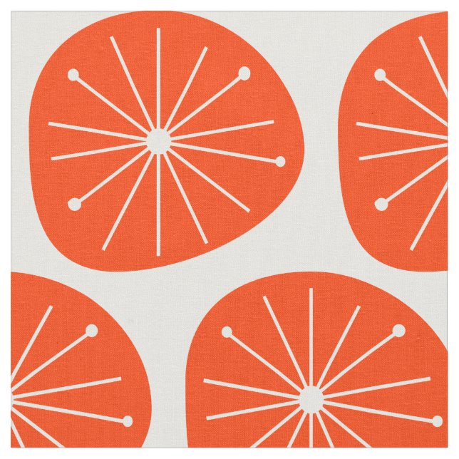 Orange Segment Starburst Mid Century Modern Print Tyg (Närbild)