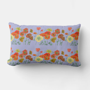 Orange Shabby Poppy Blommigt Pastel Lila Lilac Cus Lumbarkudde