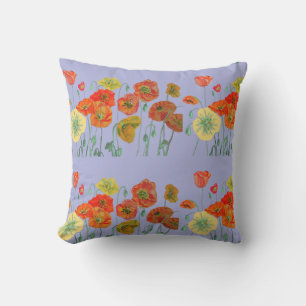 Orange Shabby Poppy Blommigt Pastel Lila Lilac Kudde