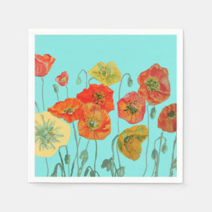 Orange Shabby Poppy Dekorativa Servietter Aqua. Pappersservett