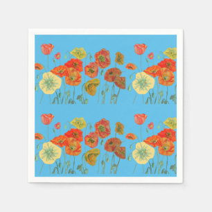 Orange Shabby Poppy Dekorativa Servietter Blå Pappersservett