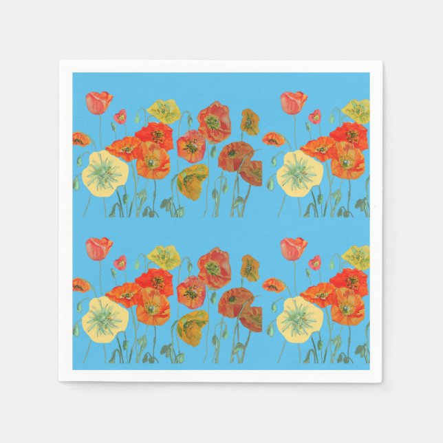 Orange Shabby Poppy Dekorativa Servietter Blå Pappersservett (Framsidan)