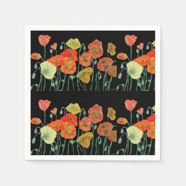 Orange Shabby Poppy Dekorativa Servietter Svarta Pappersservett
