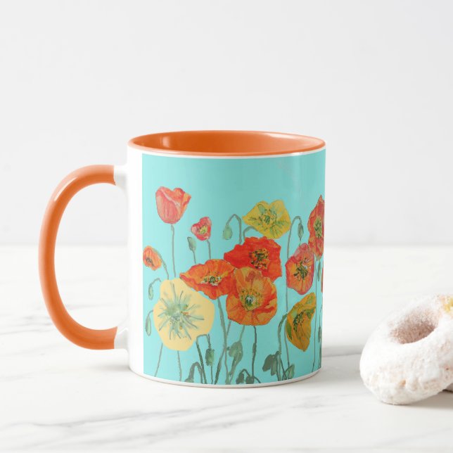 Orange Shabby Poppy Flowers Morsa Dotter Mugg Aqua (Med munk)