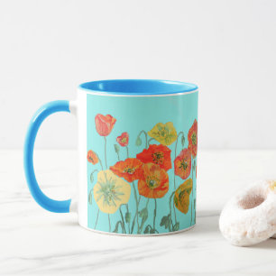 Orange Shabby Poppy Flowers Morsa Dotter Mugg Aqua