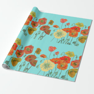 Orange Shabby Poppy Watercolor Wrapping Papprare A Presentpapper