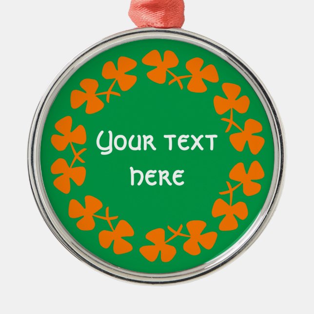 Orange Shamrocks Kant Lägg Till Text Julgransprydnad Metall (Framsidan)
