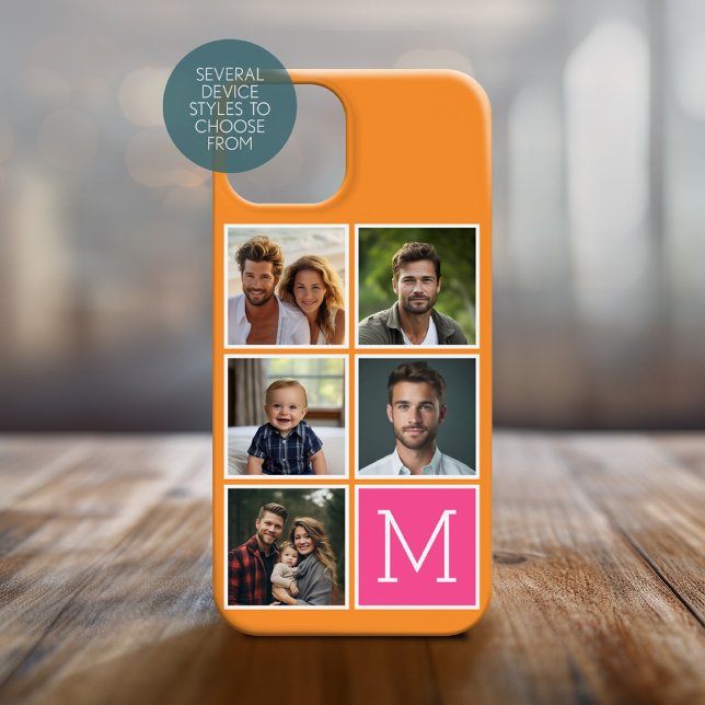Orange - Shock rosa - 5 fotokollage - Monogram (Personalized Phone Cover with Photos)