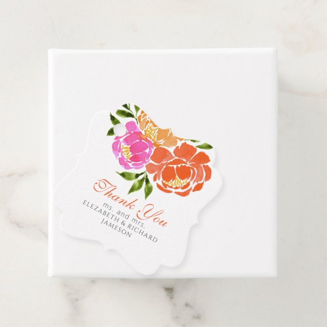 Orange Shock rosa Blommigt Bröllop Tack Gåvor Etiketter (På plats)