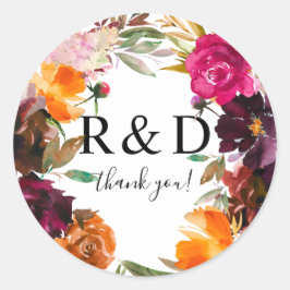 Orange, Shock rosa och Lila Fall Blommigt 3- Runt Klistermärke