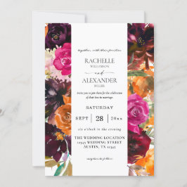 Orange, Shock rosa och Lila Fall Blommigt Bröllop Inbjudningar