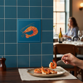 Orange Shrimp Seafood Illustration Tile Kakelplatta