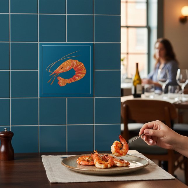 Orange Shrimp Seafood Illustration Tile Kakelplatta (Skapare uppladdad)
