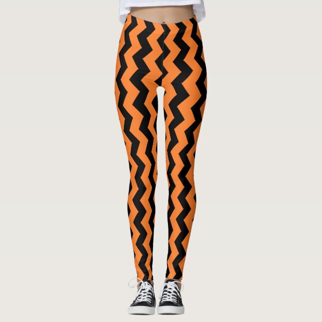 Orange sicksackdesign - välj bakgrundsfärg leggings (Framsida)