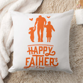 Orange Silhouette Dad Two Kids Hearts Kudde