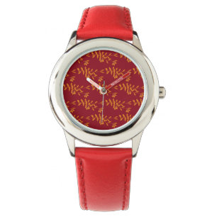 Orange silhouette gren löv på rött armbandsur
