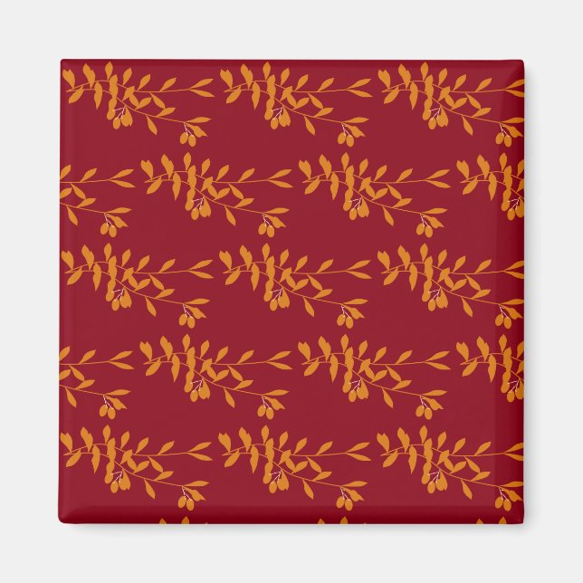 Orange silhouette gren löv på rött magnet (Framsidan)