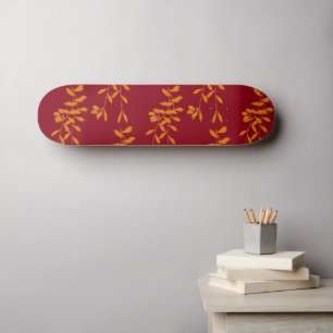 Orange silhouette gren löv på rött mini skateboard bräda 18,5 cm