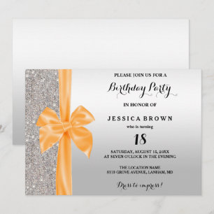 Orange Silke Bow Silver Sequins 18:e födelsedagen Inbjudningar