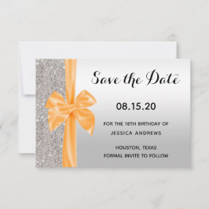 Orange Silke Bow Silver Sequins 18:e födelsedagen Spara Datumet