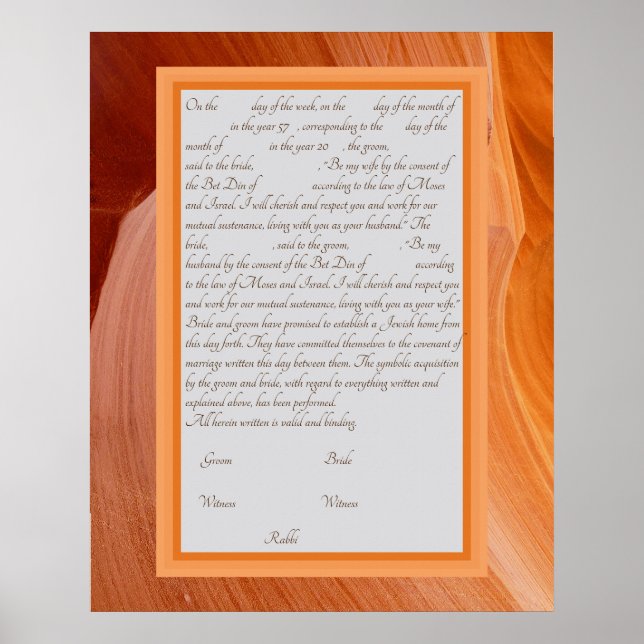 Orange Silke Ketubah Canadian Reform Text Poster (Framsidan)