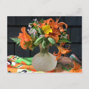 Orange silke scarf Blommigt still Life Vykort