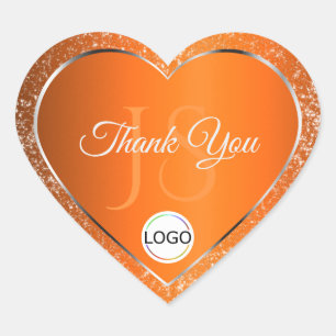 Orange Silver Logotyp Initialer Glitter Cute Tack Hjärtformat Klistermärke