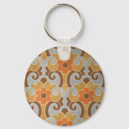 Orange Silver Vintage Blommigt Tapet Nyckelring