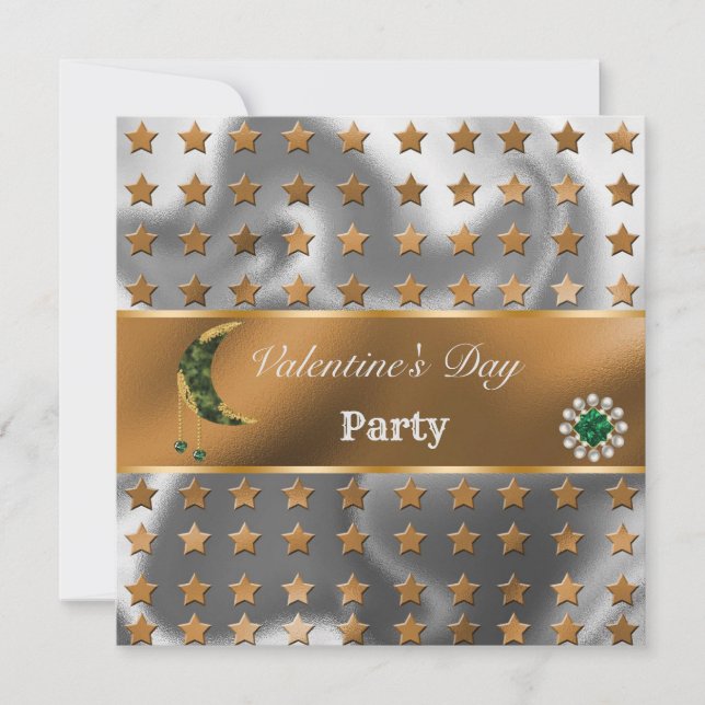 Orange Silverfärgad Glitter Khaki Måne Alla Hjärta Inbjudningar (Framsida)