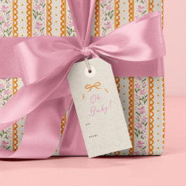 Orange Simple Bow Pink Oh Baby Presentetikett